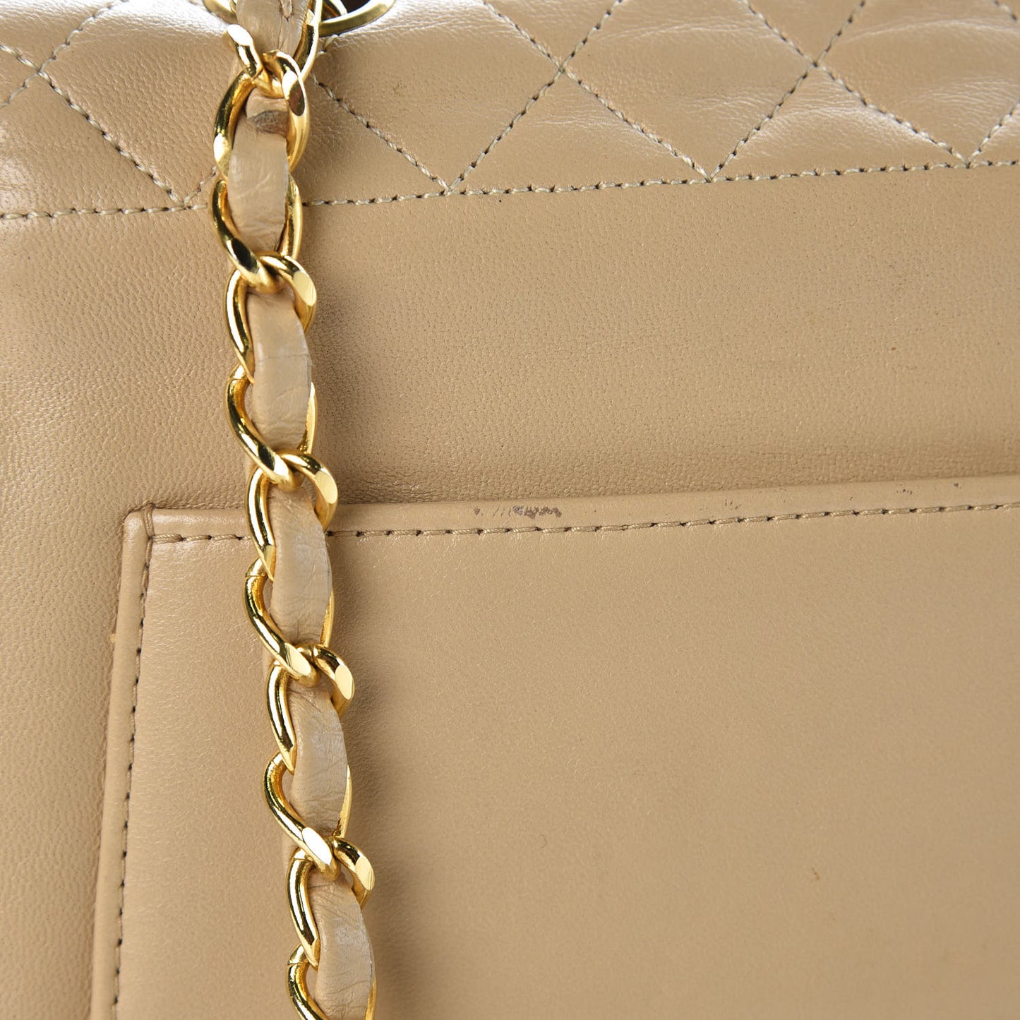 Lambskin Quilted Trapezoid Shoulder Flap Bag Beige