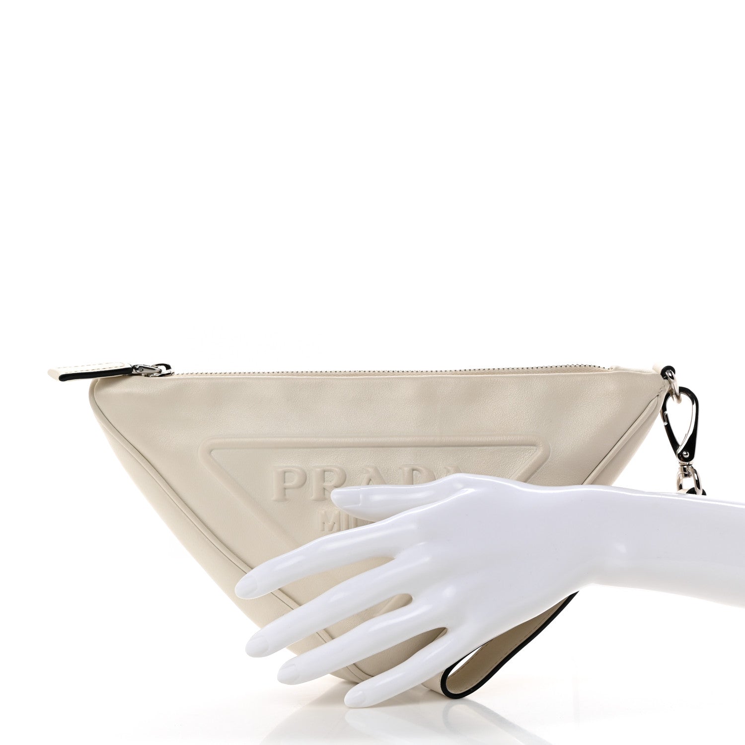 Prada Grace Lux Triangle Logo Embossed Triangle Wristlet Pouch White 2 of 9