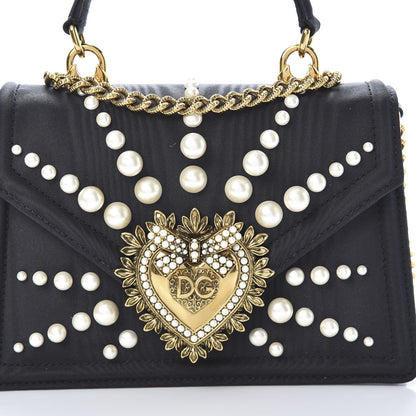 Dolce & Gabbana Moire Pearl Embellished Small Devotion Top Handle Bag Black 6 of 9
