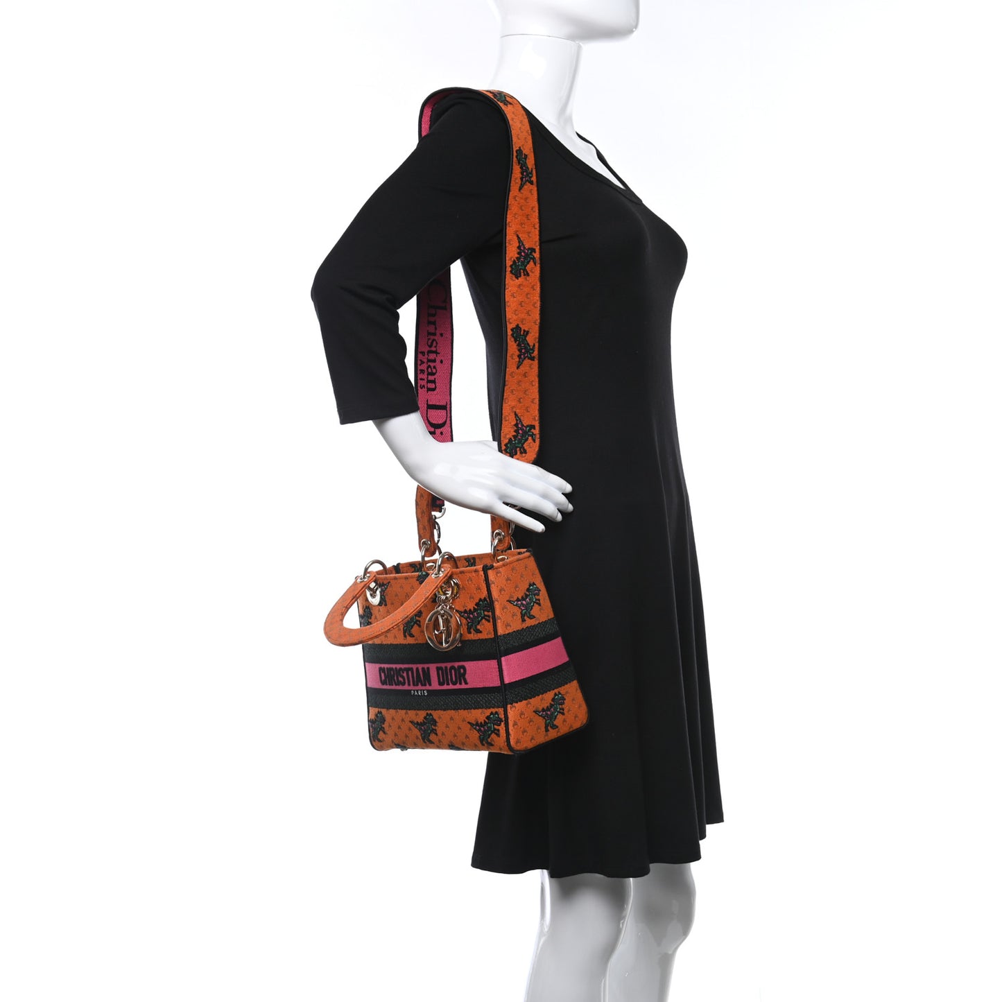 Canvas Embroidered Dino Medium Lady D-Lite Orange Multicolor