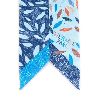 Hermes Silk Chacun Fait Son Nid Twilly Cobalt Marine Etoupe 3 of 6