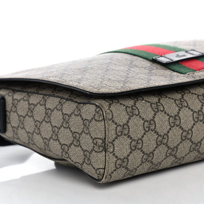 Gucci GG Supreme Monogram Web Flap Messenger Bag Black 10 of 12