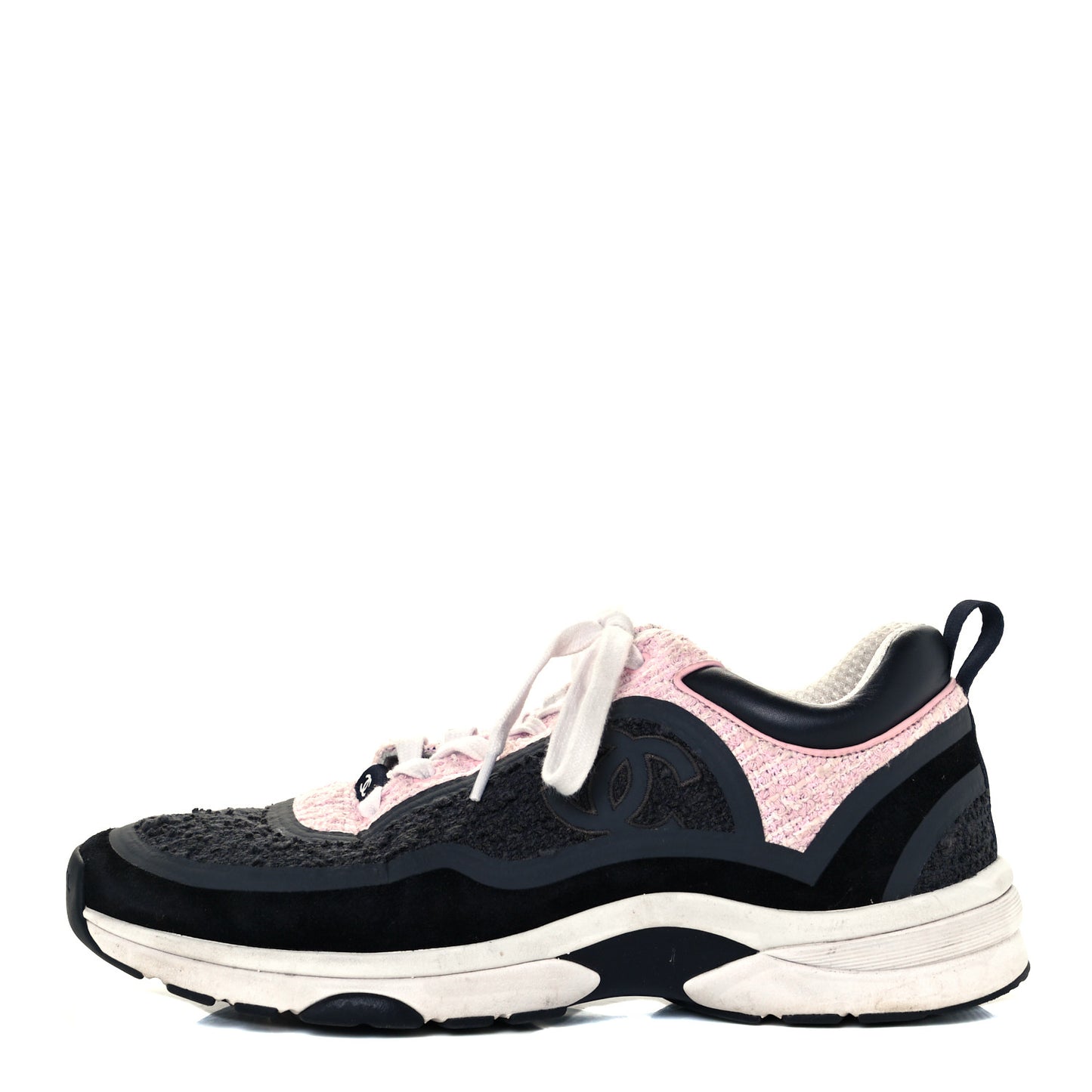 Tweed Suede Calfskin CC Sneakers 41 Gray Pink