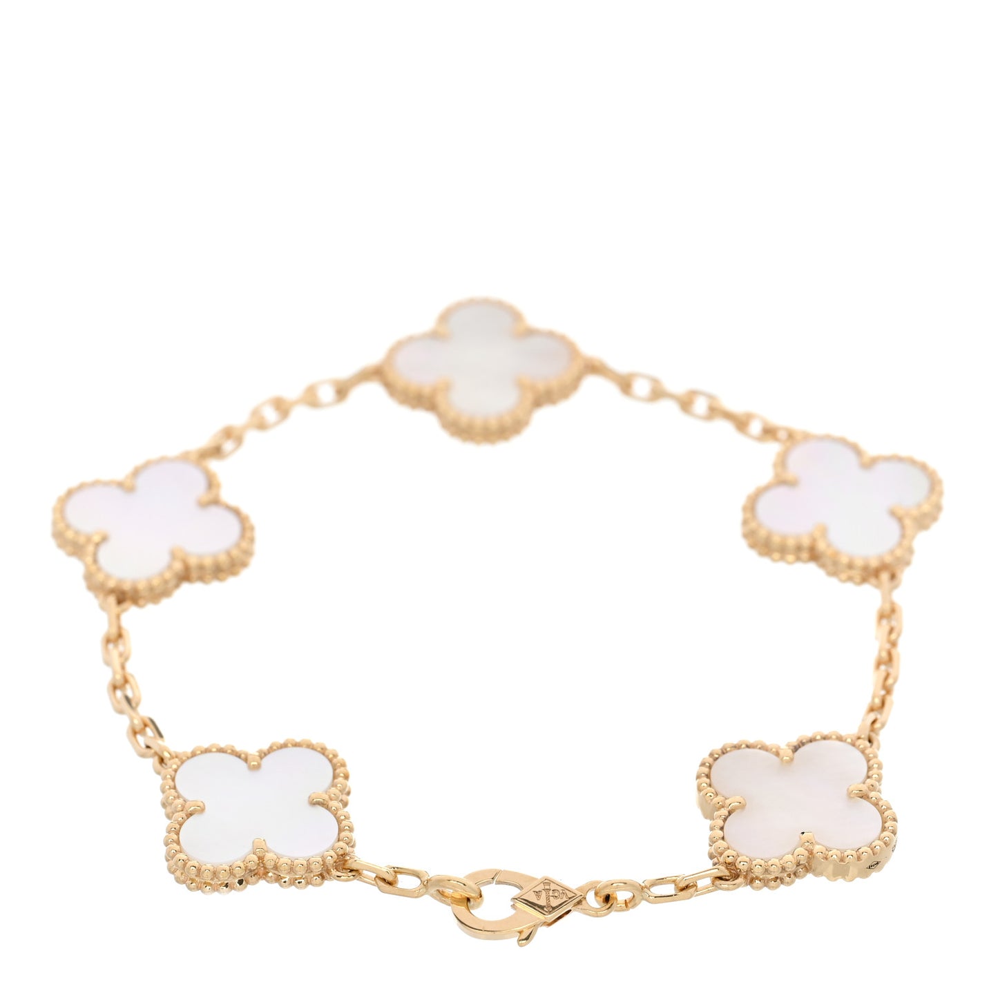 18K Yellow Gold Mother of Pearl 5 Motifs Vintage Alhambra Bracelet