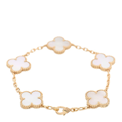 Van Cleef & Arpels 18K Yellow Gold Mother of Pearl 5 Motifs Vintage Alhambra Bracelet 2 of 5