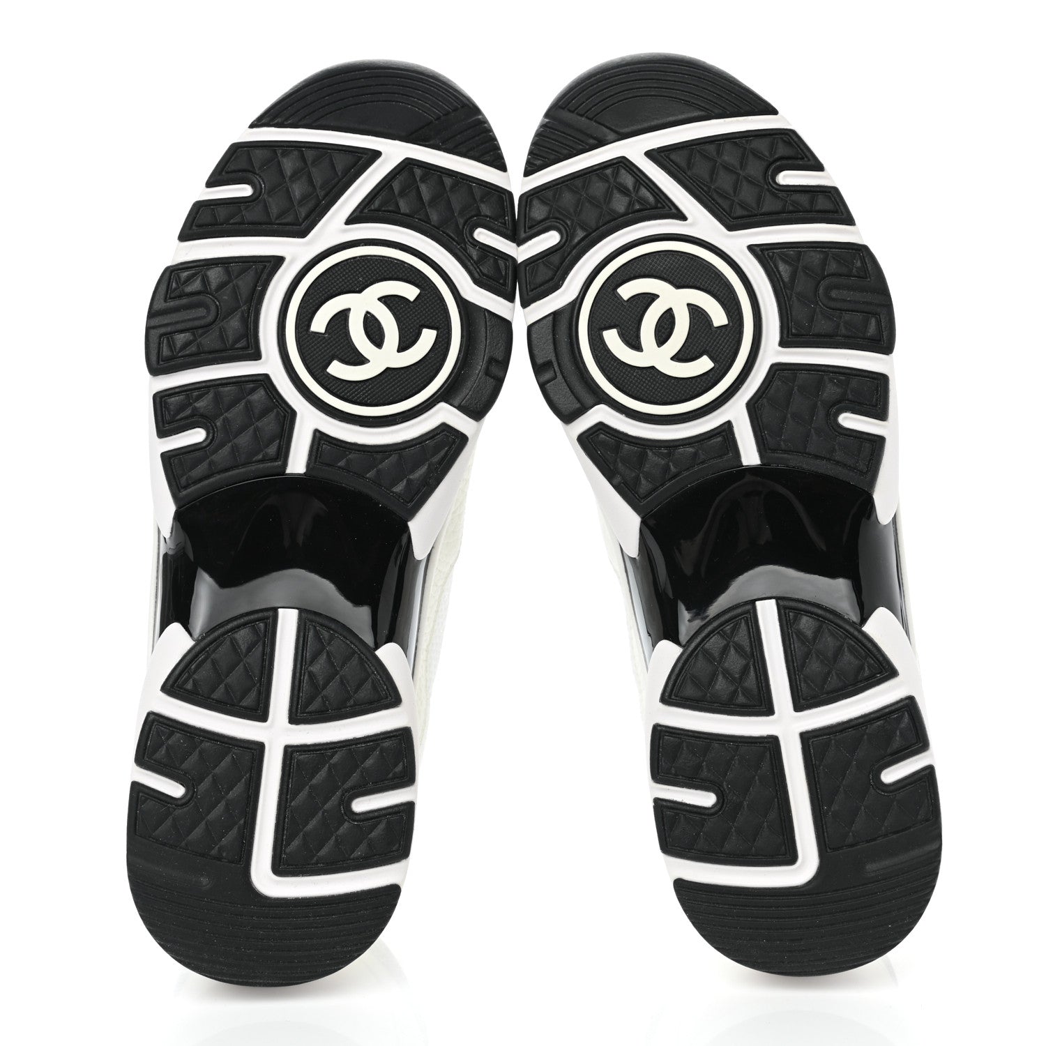 Chanel Mesh Suede Calfskin Grained Calfskin Womens CC Sneakers 38 White Black 5 of 9