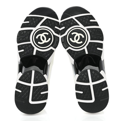 Chanel Mesh Suede Calfskin Grained Calfskin Womens CC Sneakers 38 White Black 5 of 9