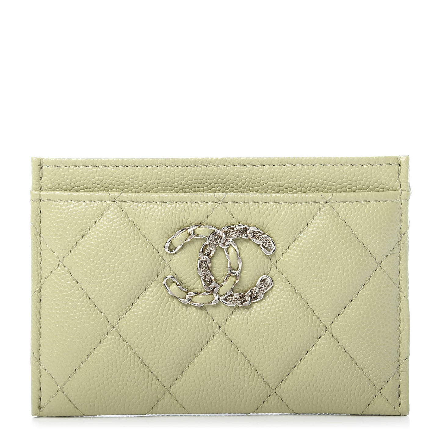 Caviar Quilted French New Wave Card Holder Light Green