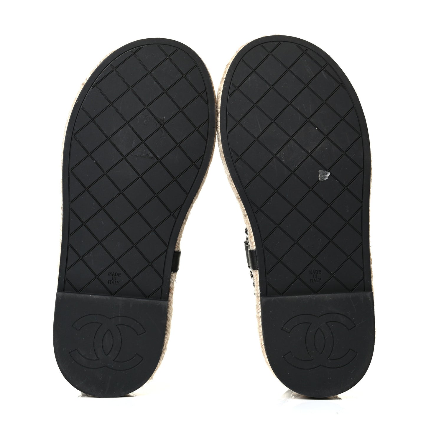 Lambskin Chain CC Thong Espadrille Sandals 36 Black