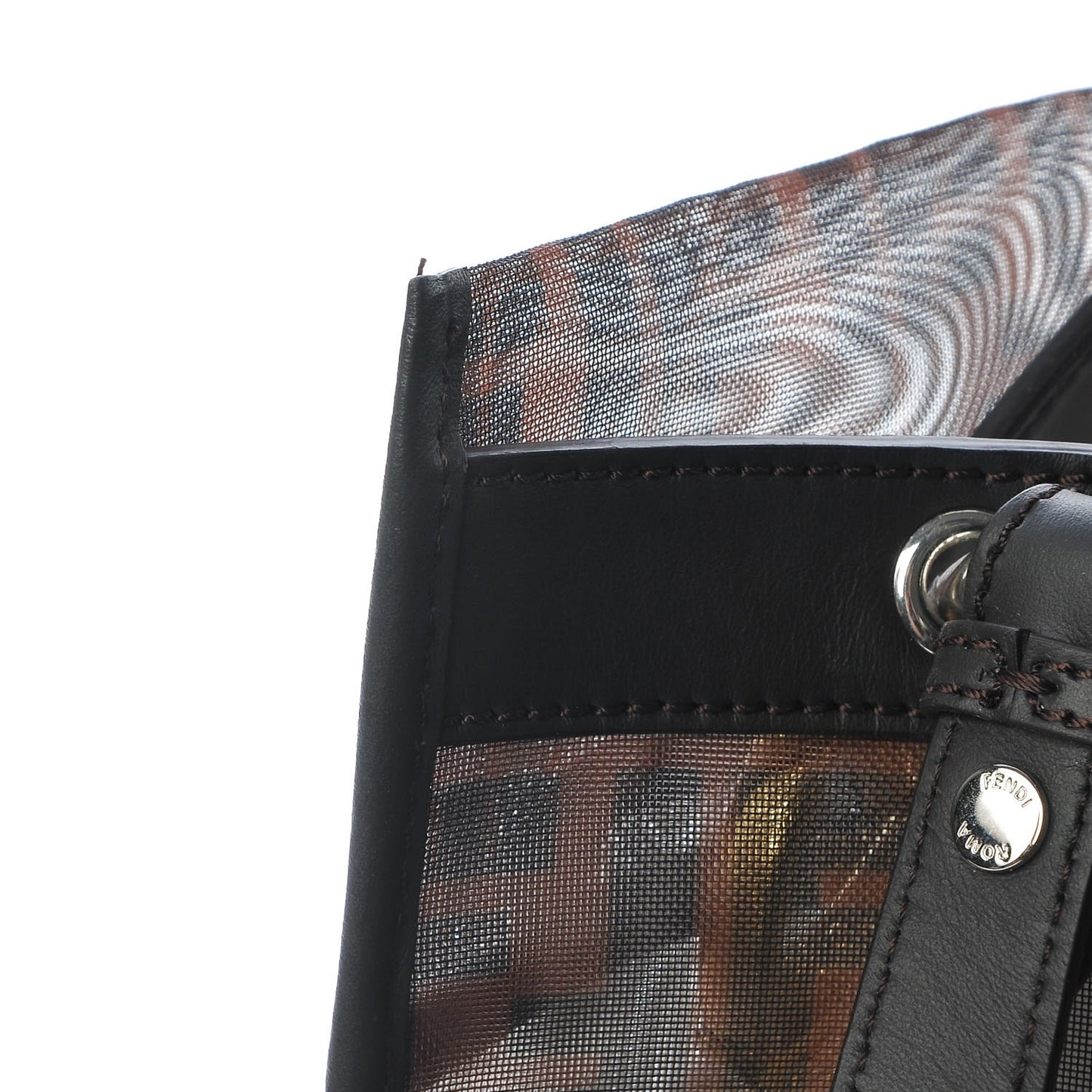 Mesh Vitello Century F is Fendi FF 1974 Regular Runaway Satchel Marrone Black Ebano
