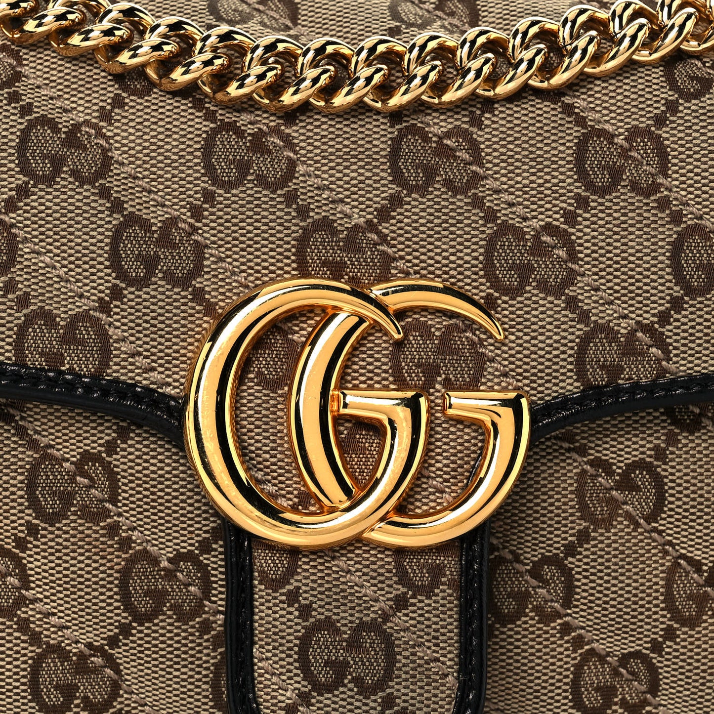 Monogram Matelasse Diagonal Mini GG Marmont Shoulder Bag Beige Black