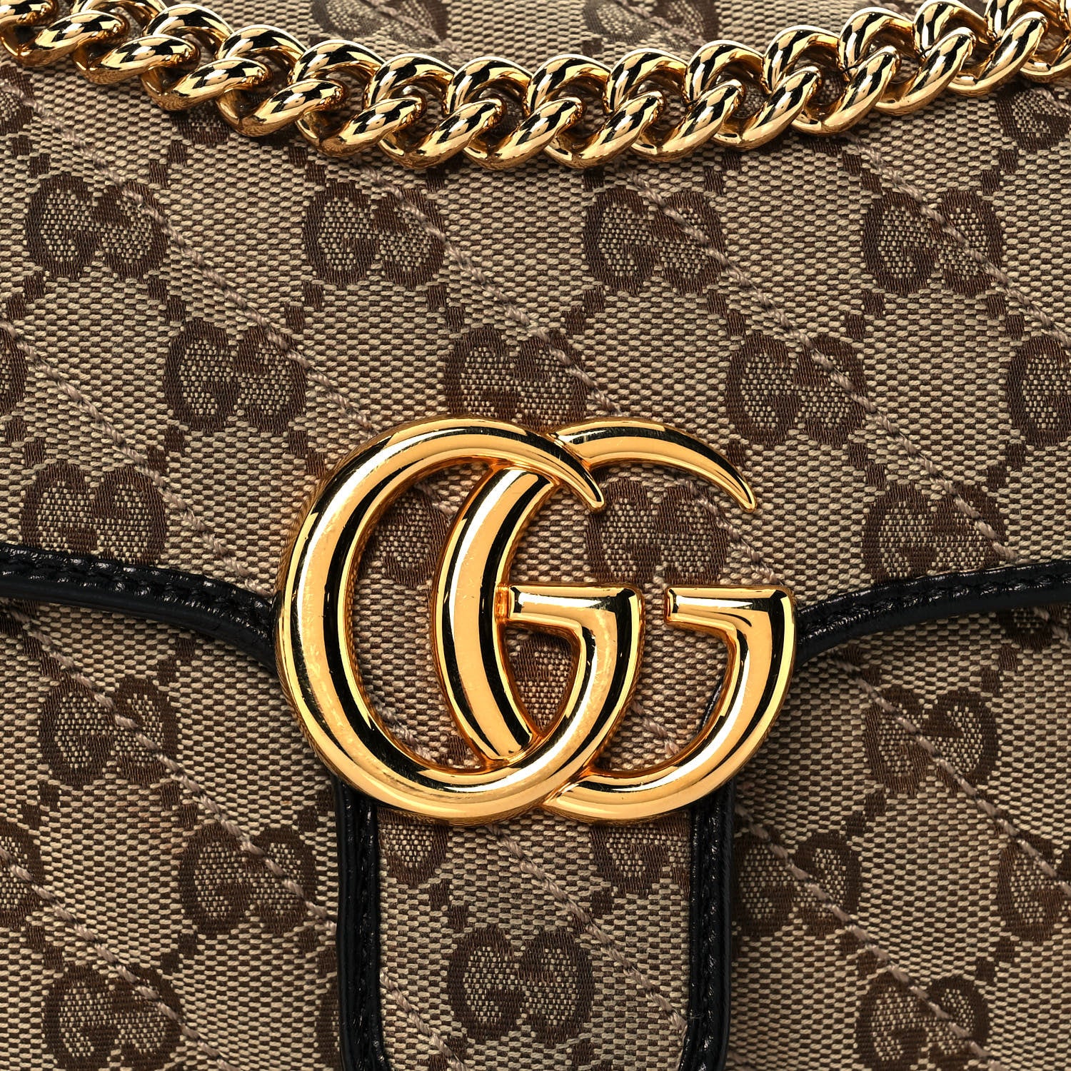 Gucci Monogram Matelasse Diagonal Mini GG Marmont Shoulder Bag Beige Black 6 of 16