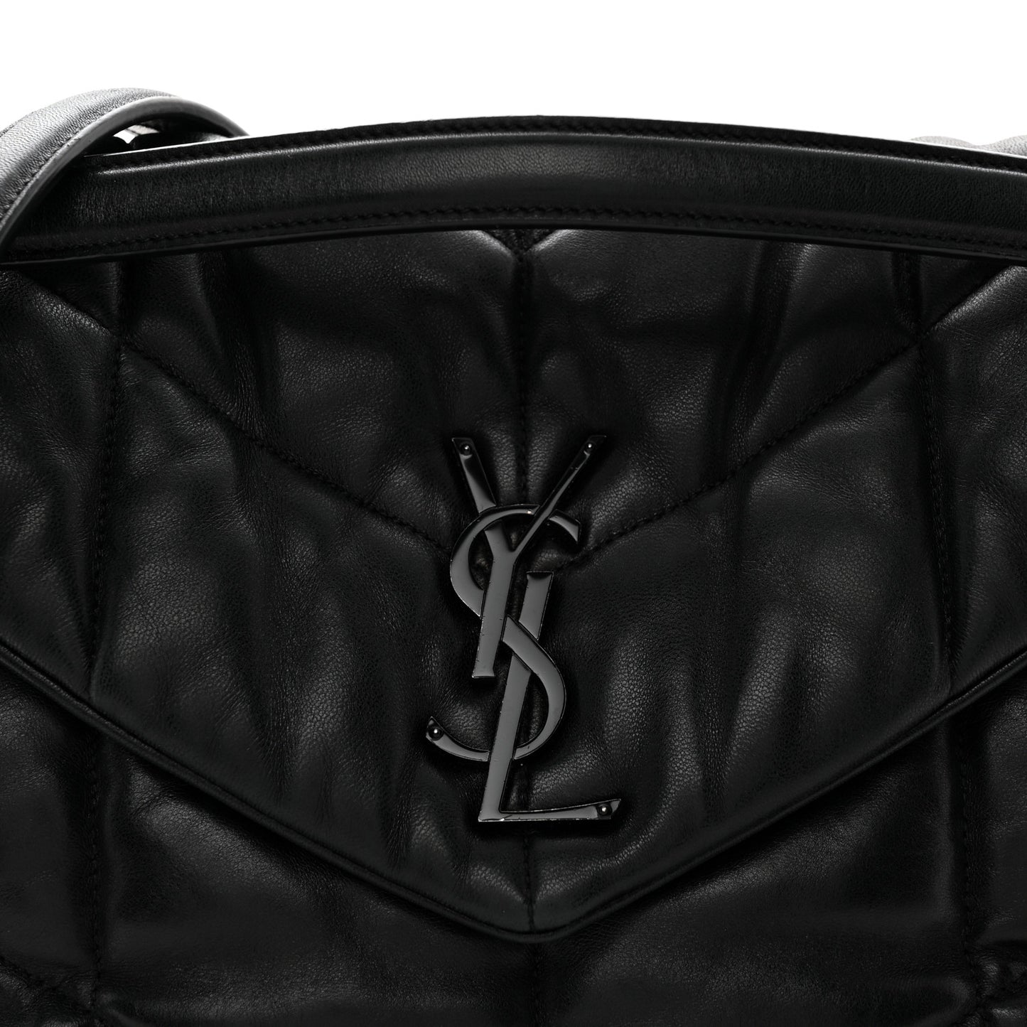 Lambskin Quilted Monogram Monochrome Small Loulou Puffer Chain Satchel Black