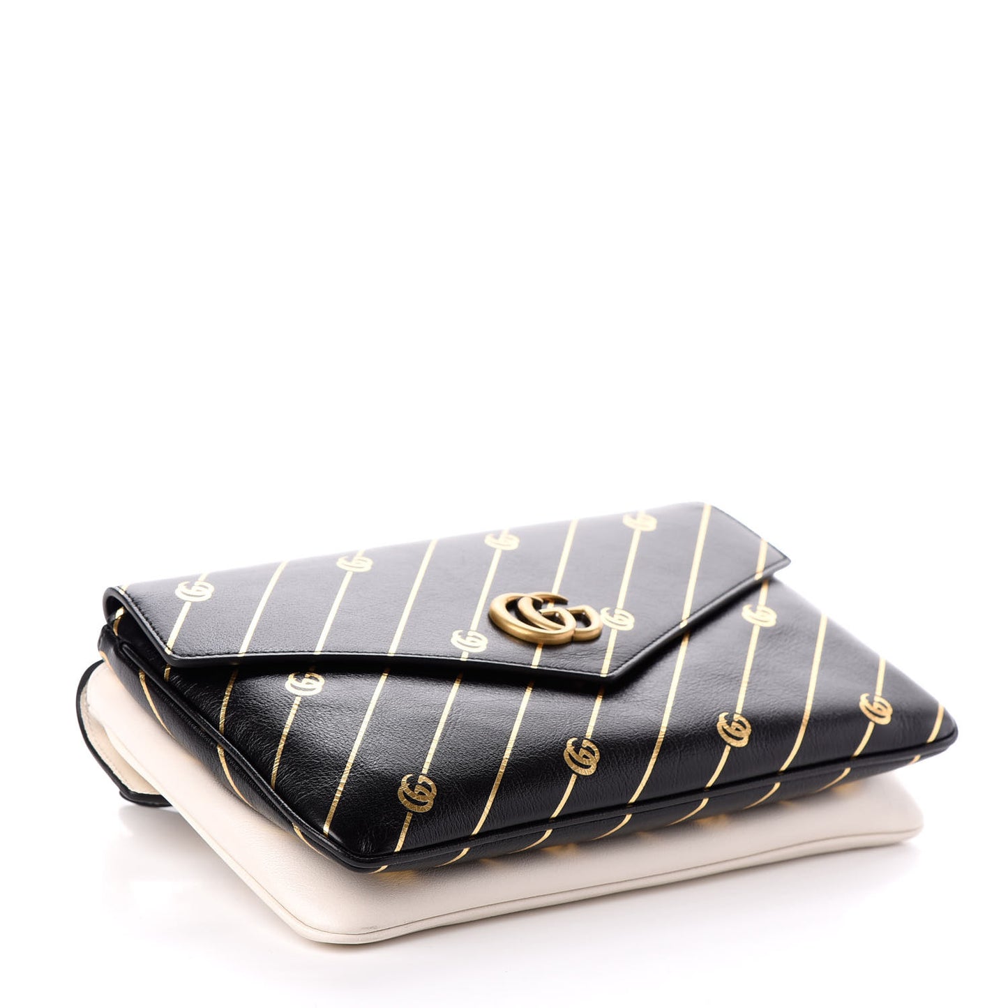 Calfskin Diagonal GG Medium Thiara Double Envelope Shoulder Bag Black White