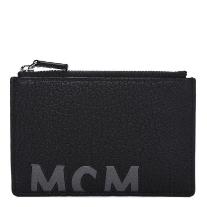 MCM Grained Calfskin Logo Zip Card Case Wallet Black 1 of 6