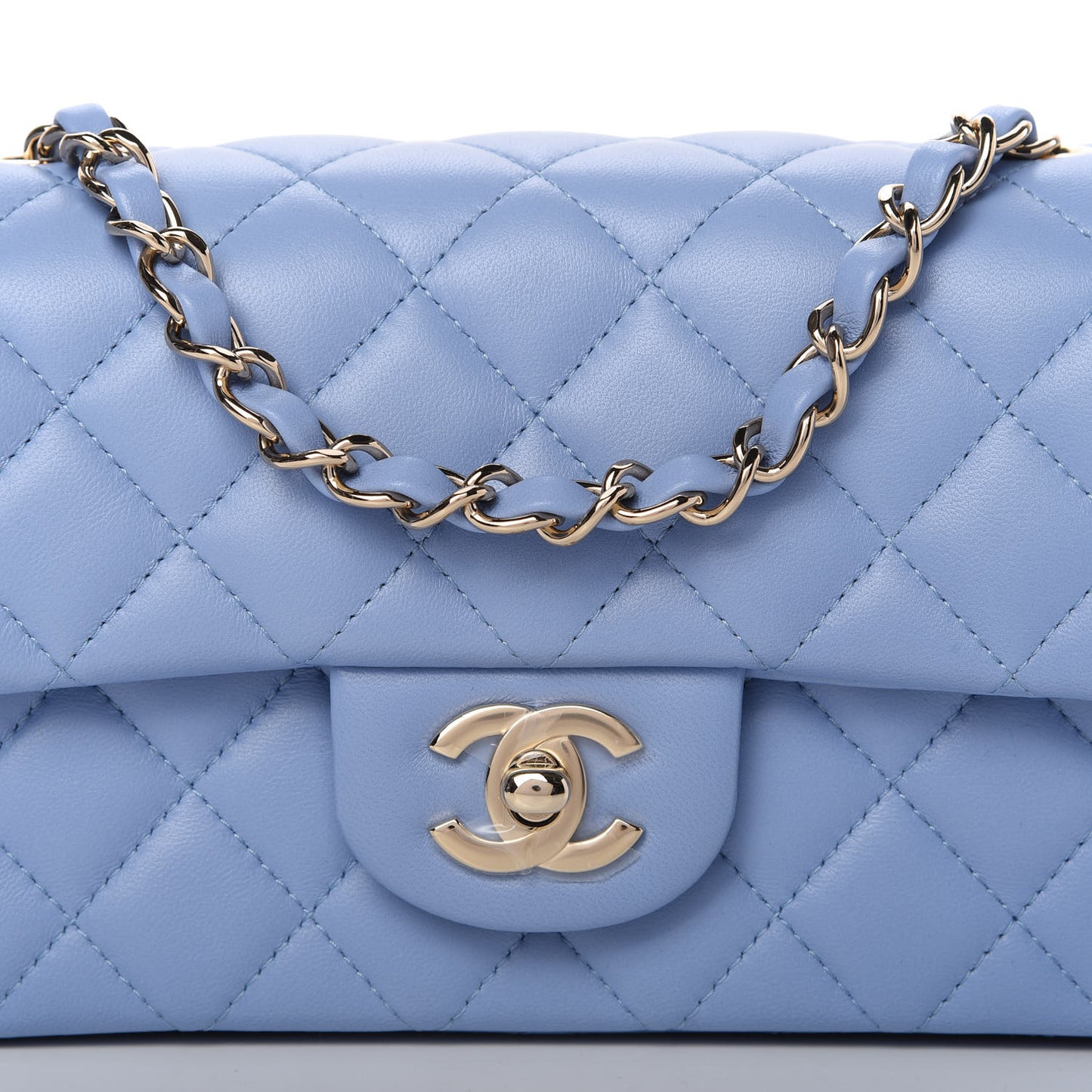 Lambskin Quilted Mini Rectangular Flap Light Blue