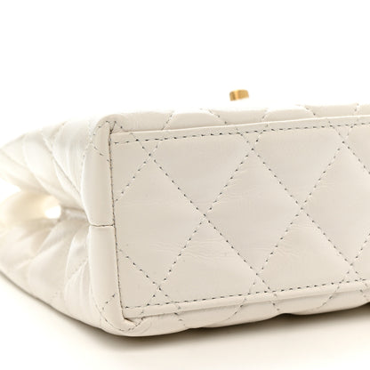 Chanel Shiny Aged Calfskin Quilted Nano Kelly Shopper White 9 of 11