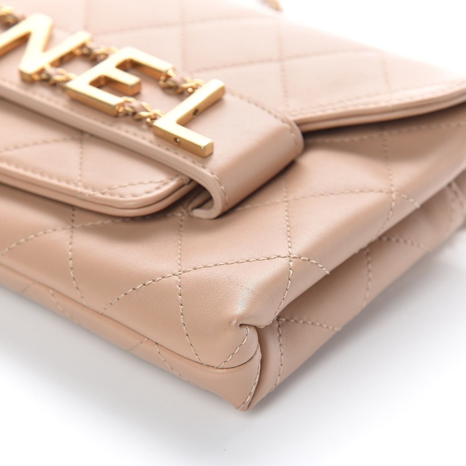 Chanel Calfskin Quilted Enchained Clutch Beige 10 of 11