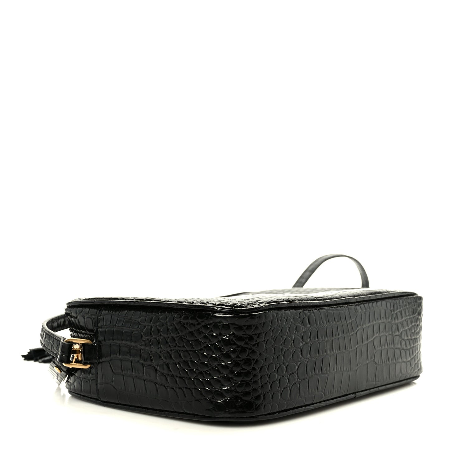 Patent Calfskin Crocodile Embossed Monogram Lou Camera Bag Black