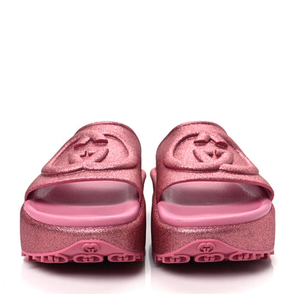 Gucci Glitter Rubber Womens Interlocking G Platform 42mm Slide Sandals 38 Rose 2 of 8
