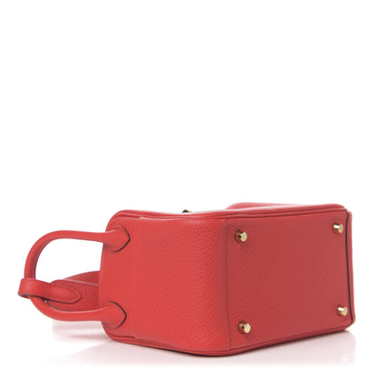 Hermes Taurillon Clemence Mini Lindy 20 Rouge De Coeur 4 of 10