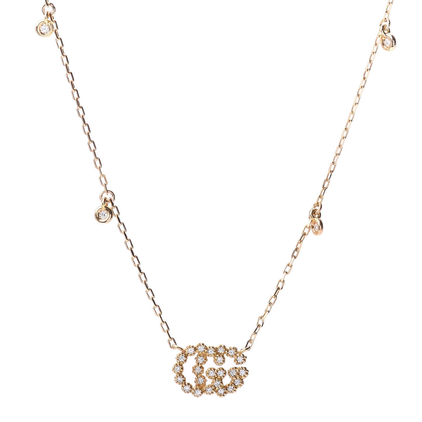 18K Yellow Gold Diamond Running GG Pendant Necklace