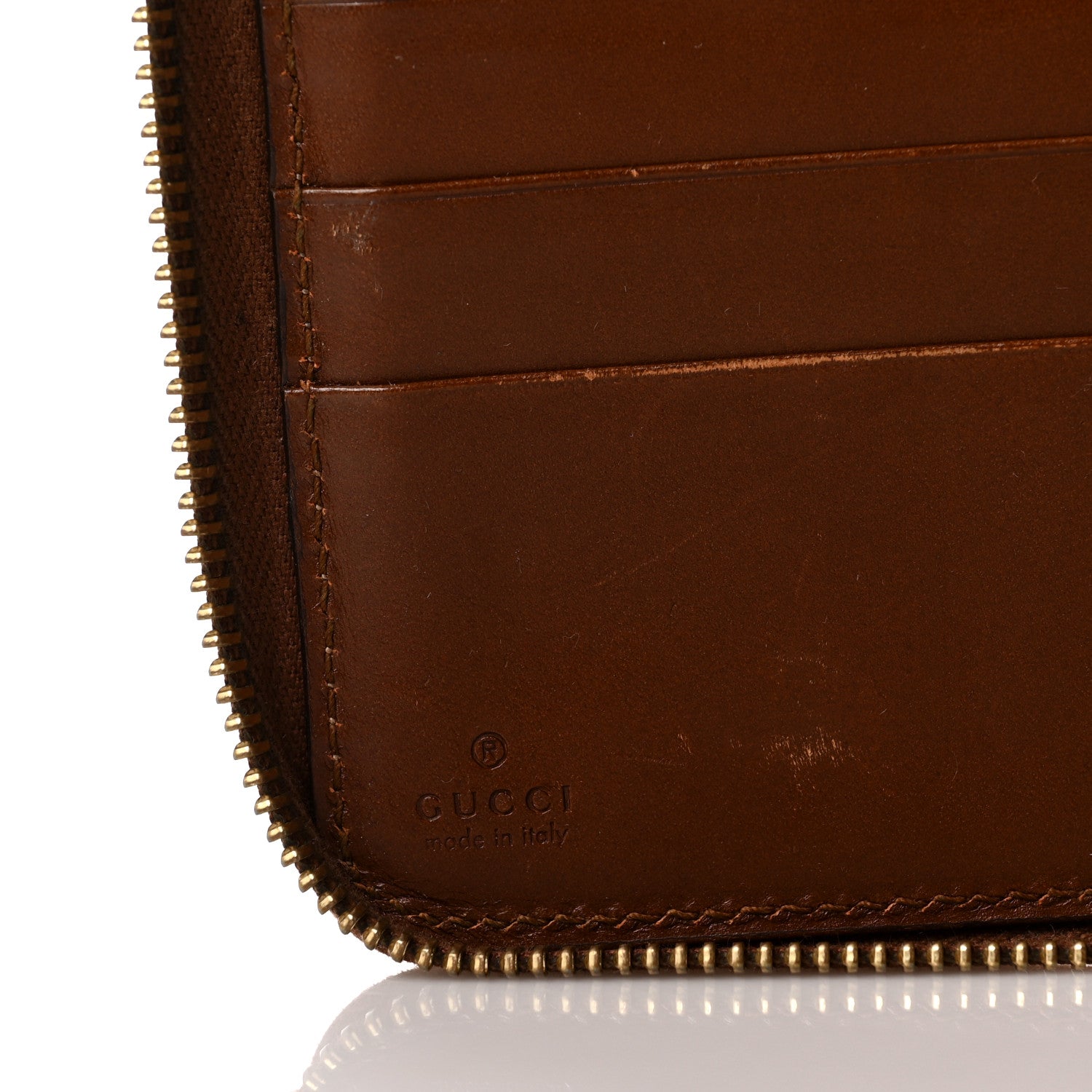 Gucci GG Supreme Monogram Cuoio Toscano Zip Around Organizer Wallet Beige Ebony Cuir 9 of 10