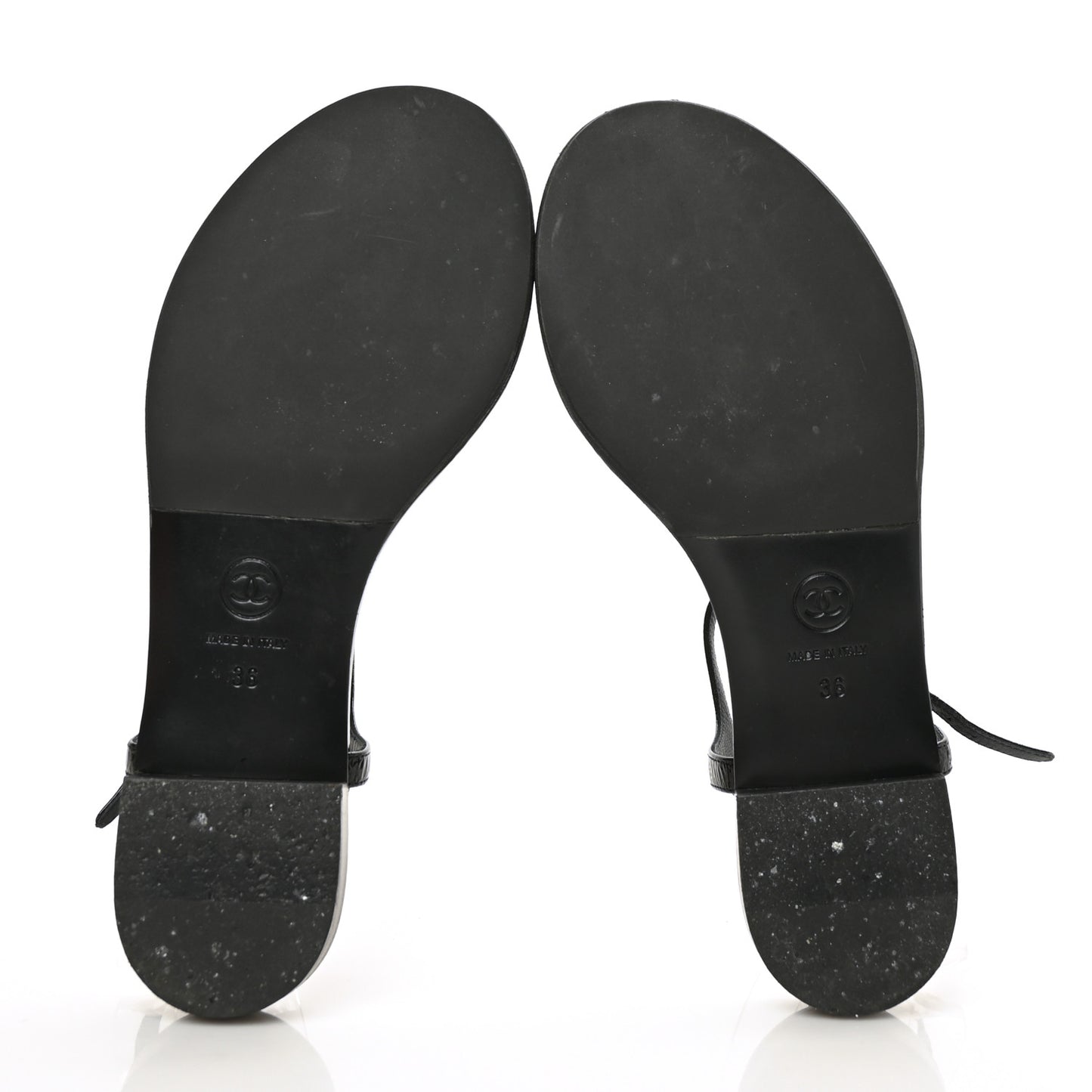 Crackled Patent Calfskin Pearl Camellia Thong Sandals 36 Black