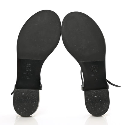 Chanel Crackled Patent Calfskin Pearl Camellia Thong Sandals 36 Black 5 of 9
