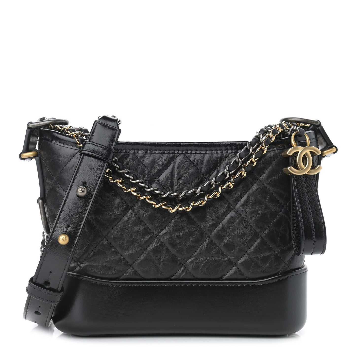 Aged Calfskin Quilted Small Gabrielle Hobo Black