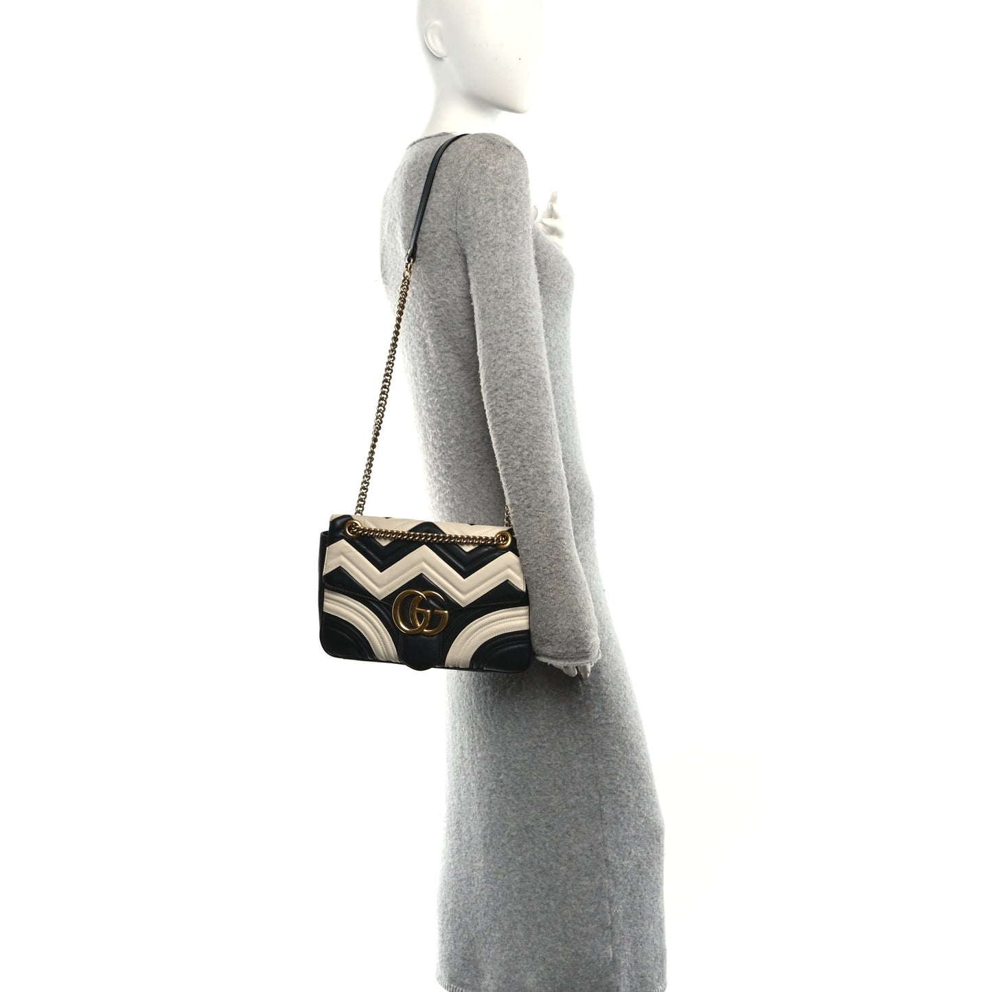 Calfskin Matelasse Medium GG Marmont Shoulder Bag Black White