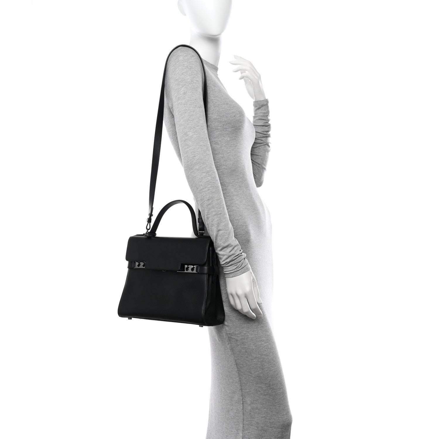 Delvaux Calfskin MM Tempete Satchel Black 2 of 12
