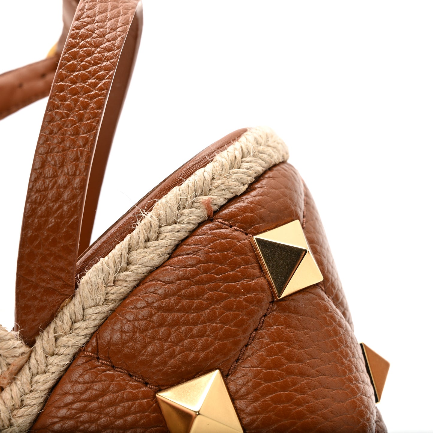 Grained Calfskin Roman Stud Espadrille Wedge Ankle Wrap Sandals 35.5 Selleria
