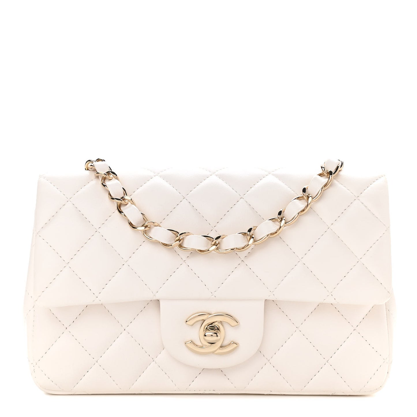 Lambskin Quilted Mini Rectangular Flap White