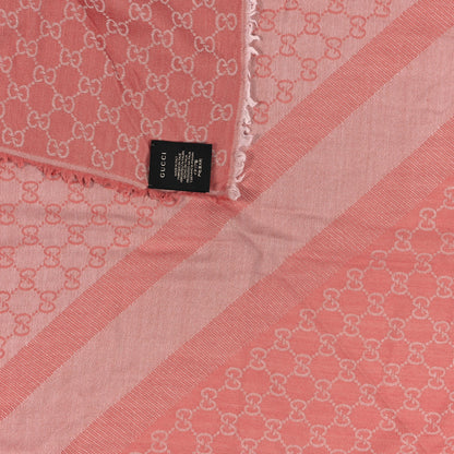 Gucci Wool Silk Monogram GGWeb Fringe Shawl Rose Ivory 3 of 3