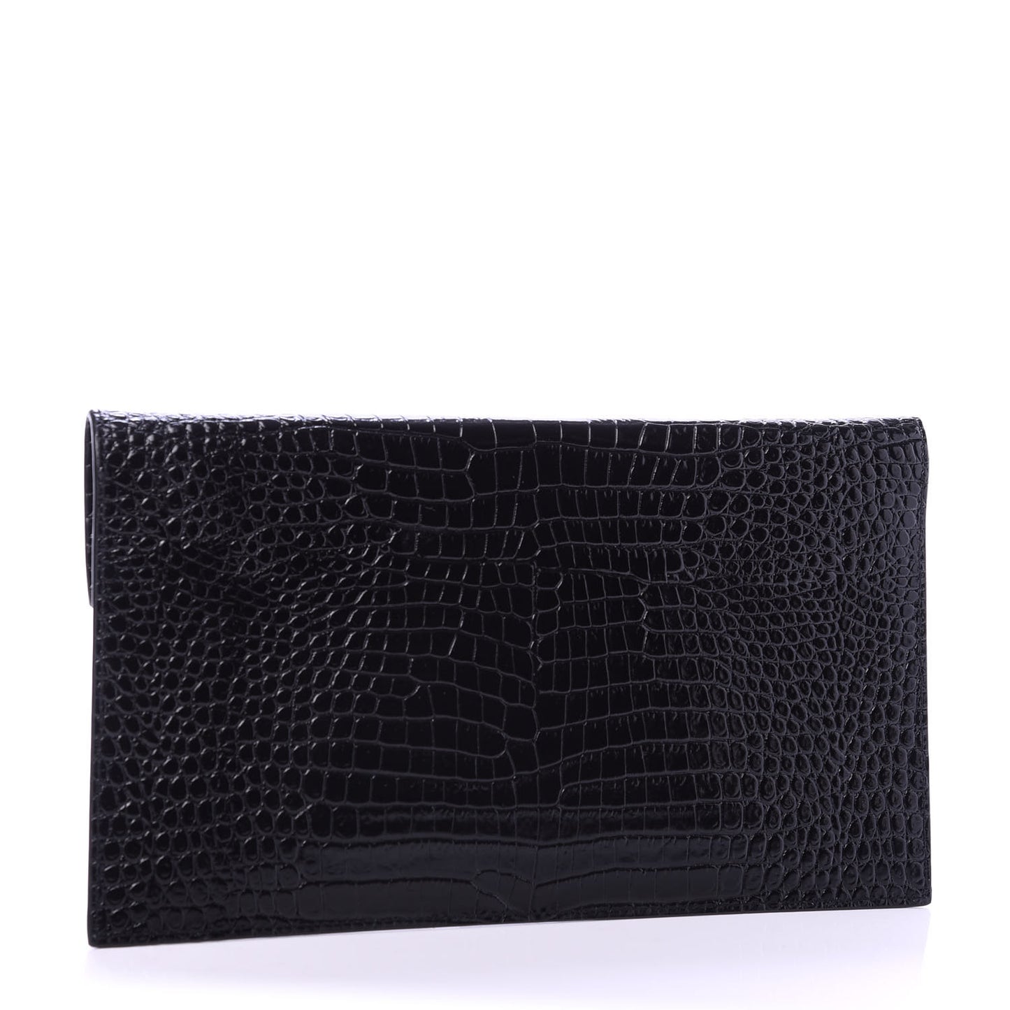 Calfskin Crocodile Embossed Uptown Monogram Clutch Black