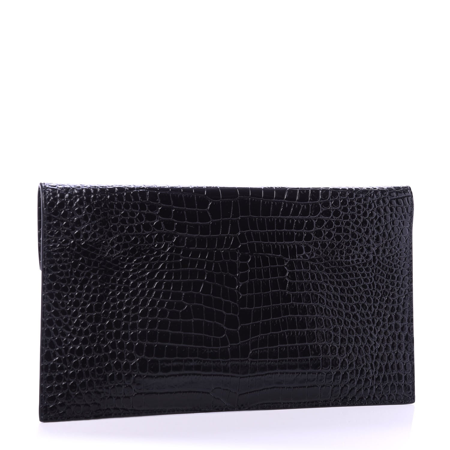 Saint Laurent Calfskin Crocodile Embossed Uptown Monogram Clutch Black 3 of 10