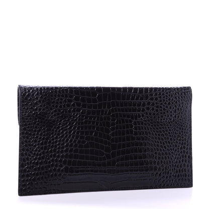 Saint Laurent Calfskin Crocodile Embossed Uptown Monogram Clutch Black 3 of 10