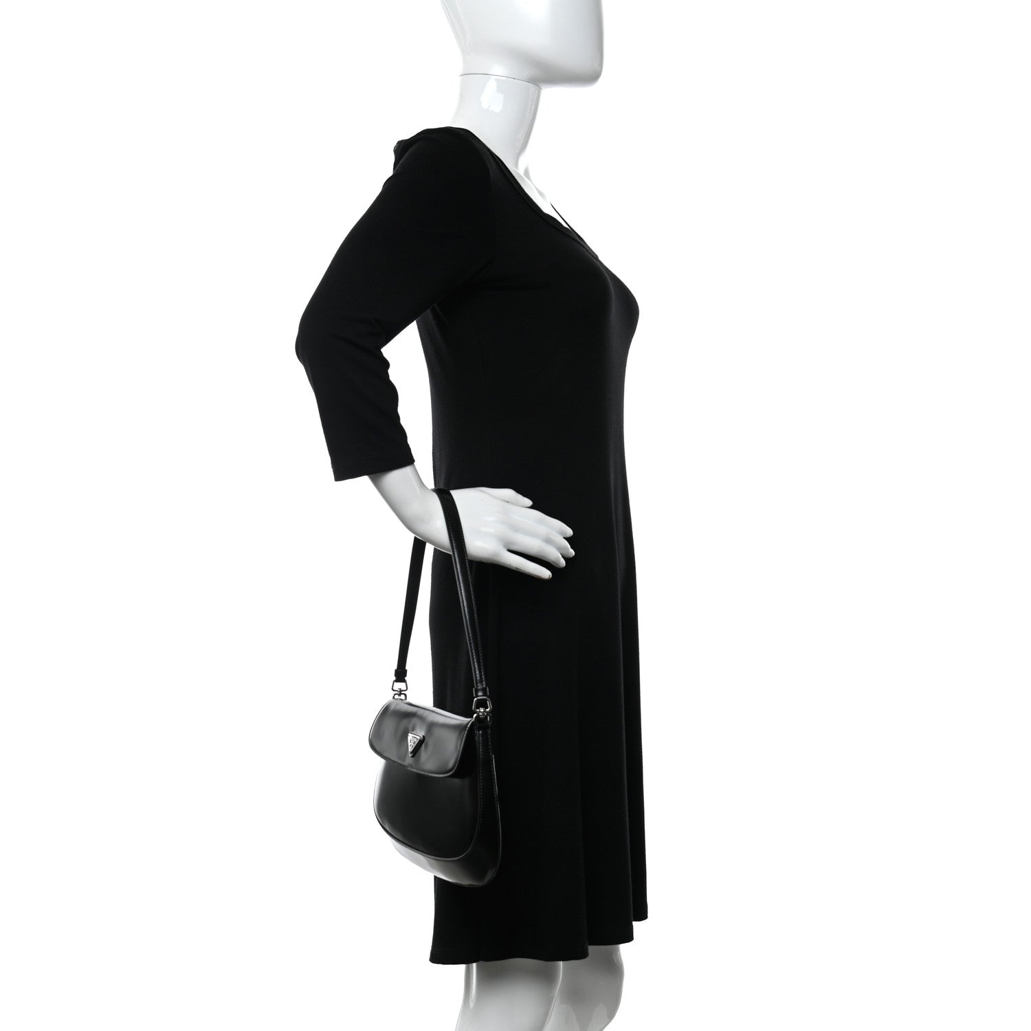 Prada Spazzolato Cleo Flap Shoulder Bag Black 2 of 12