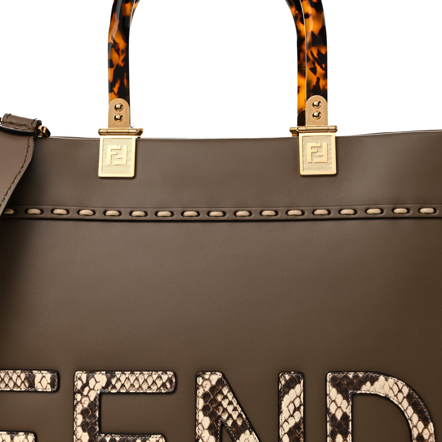 Vitello King Plexiglass Elaphe Python Print Logo Medium Fendi Sunshine Shopper Tote Tartufo Daisy Roccia