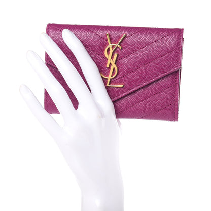Saint Laurent Grain De Poudre Matelasse Chevron Small Monogram Envelope Wallet Dark Grape 2 of 7
