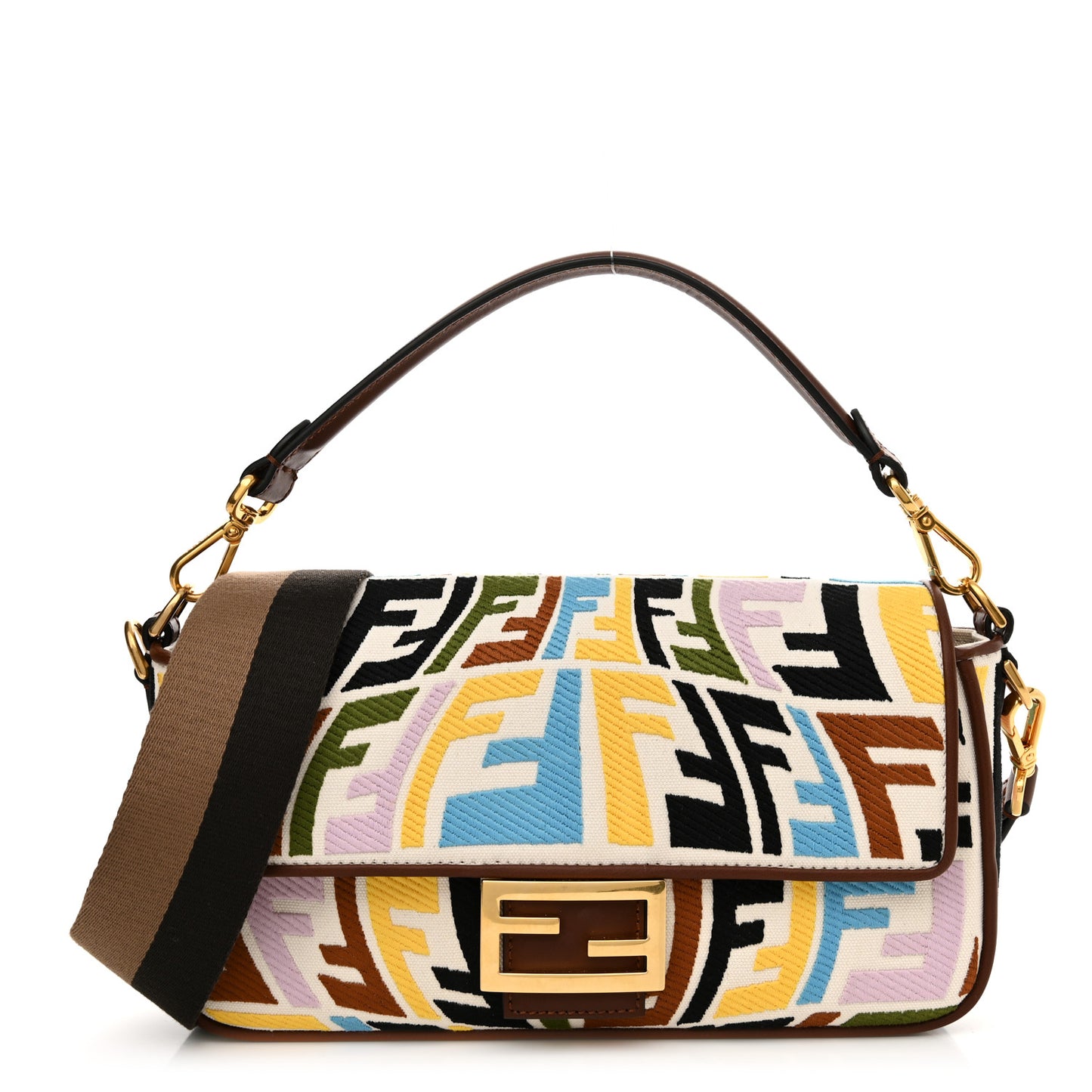 X SARA COLEMAN Canvas Vitello King Seta FF Fish Eye Embroidered Baguette Grezzo Multicolor Ghianda