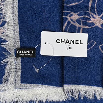 Chanel Cashmere Silk CC Stole Blue 3 of 6