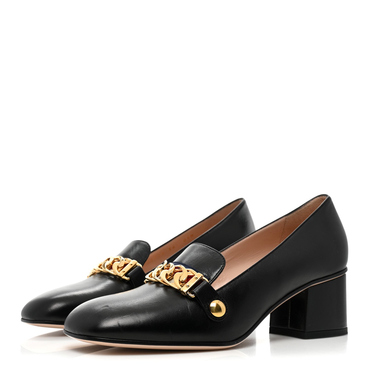 Gucci Malaga Kid Sylvie Web Chain Mid Heel Loafers 36 Black 3 of 16