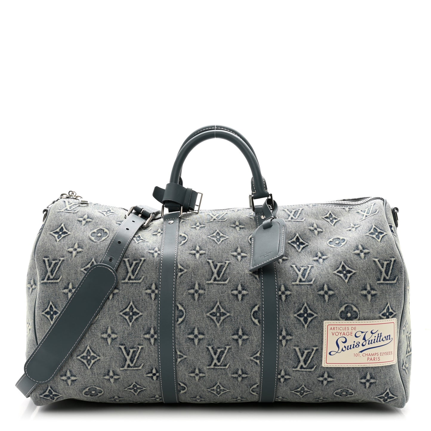 Monogram Washed Denim Keepall Bandouliere 50 Blue