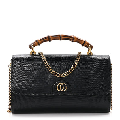 Gucci Calfskin Lizard Embossed Mini Diana Bamboo Top Handle Chain Bag Black 1 of 10