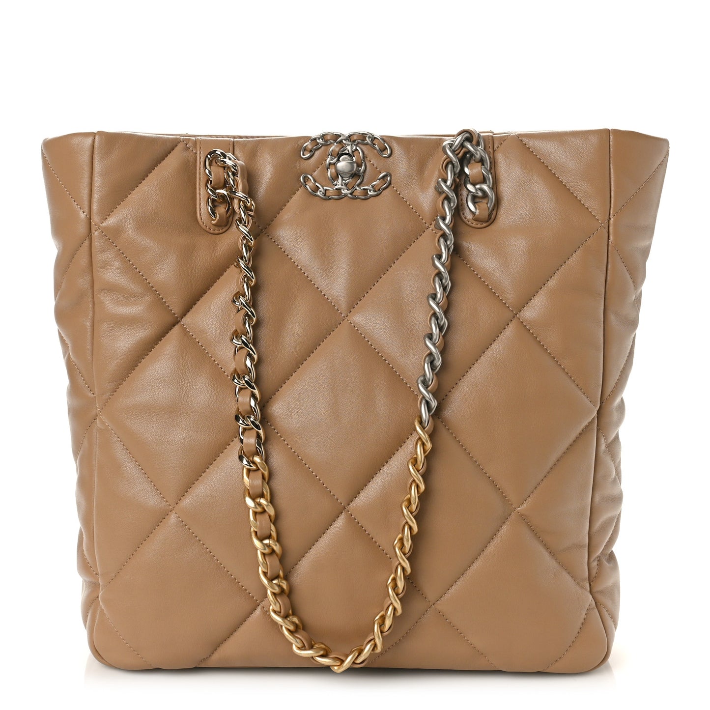Lambskin Quilted Chanel 19 Shopping Bag Beige