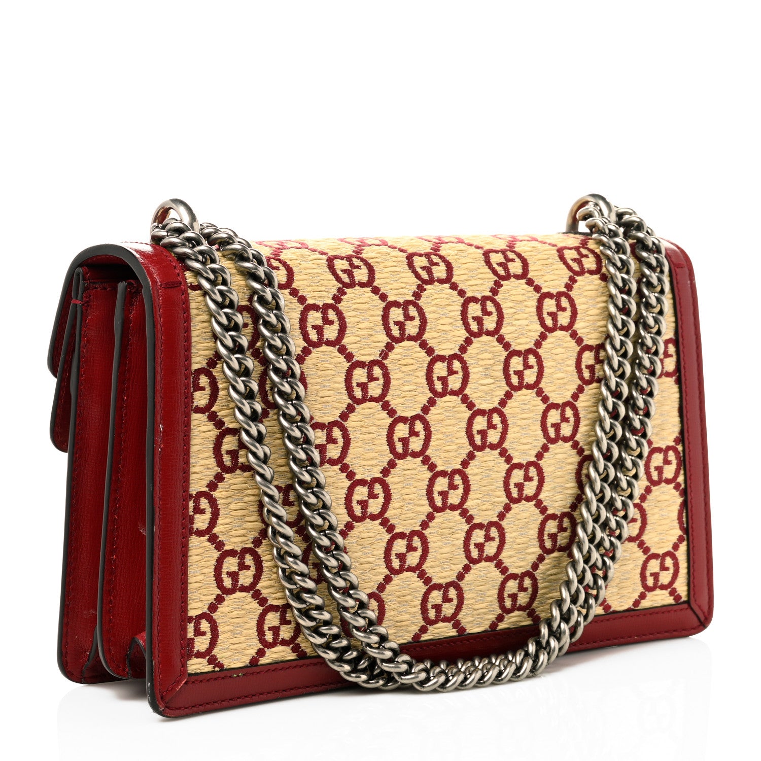 Gucci Straw Jacquard Azalea Calfskin GG Monogram Small Dionysus Shoulder Bag Natural New Cherry Red 3 of 10