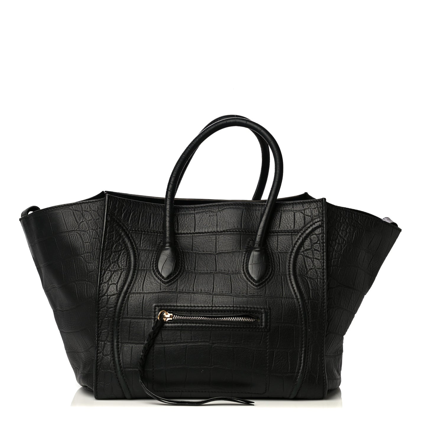 Crocodile Embossed Calfskin Medium Phantom Luggage Black