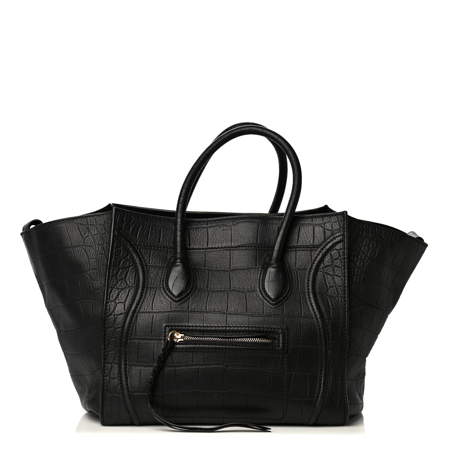 Celine Crocodile Embossed Calfskin Medium Phantom Luggage Black 1 of 9